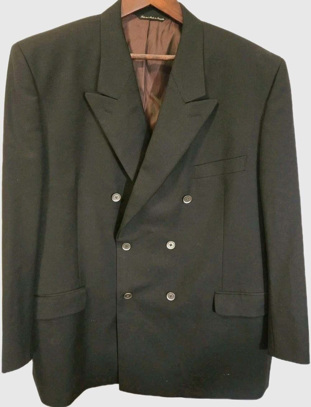 Jack Victor Mens 48R Black Wool Double Breasted Blazer Sport Coat Made USA